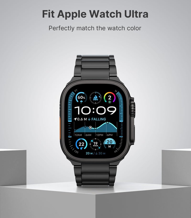 MoKo Titanium Band Compatible with Apple Watch Ultra 3/2/1 49mm,S11/S10 46mm,9/8/7 45mm,SE3/SE2/SE/6/5/4 44mm,3/2/1 42mm,Titanium Replacement Watch Band with Folding Clasp,Bk - Image 2