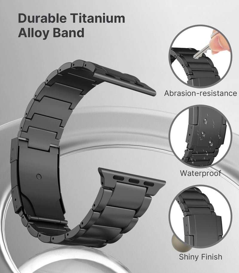 MoKo Titanium Band Compatible with Apple Watch Ultra 3/2/1 49mm,S11/S10 46mm,9/8/7 45mm,SE3/SE2/SE/6/5/4 44mm,3/2/1 42mm,Titanium Replacement Watch Band with Folding Clasp,Bk - Image 4