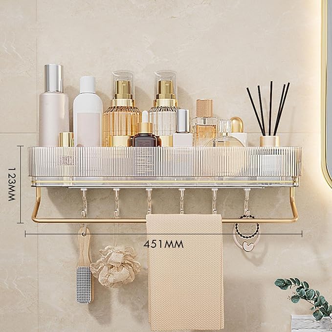 Deoxys Bathroom Storage Shelf Stylish Design Extra Space Kitchen Wall Mounted Shelf Green Type with Hook and Towel Bar - Image 2