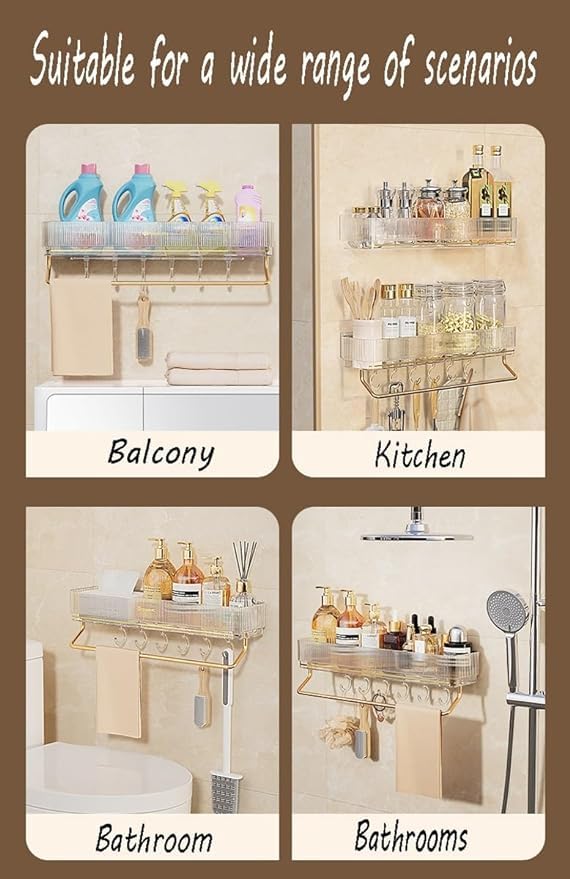 Deoxys Bathroom Storage Shelf Stylish Design Extra Space Kitchen Wall Mounted Shelf Green Type with Hook and Towel Bar - Image 3