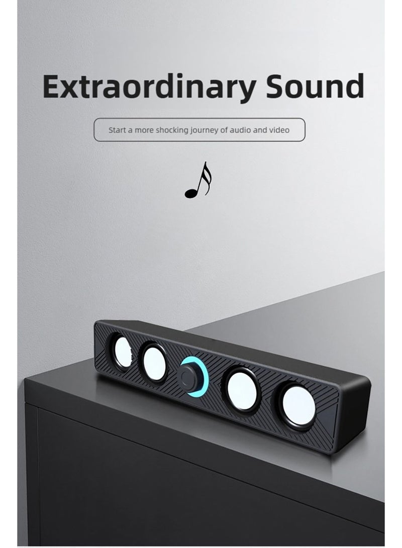 زيبونوفا مكبرات صوت كمبيوتر ذات غشاء مزدوج، صوت سينمائي مع ستيريو وصوت جهير عالي الطاقة، شريط صوت سلكي مزود بمنفذ USB مع مقبض للتحكم في مستوى الصوت، وصلة إضافية مقاس 3.5 مم لأجهزة الكمبيوتر المكتبية والمحمولة وشاشات الكمبيوتر والهواتف المحمولة - Image 3