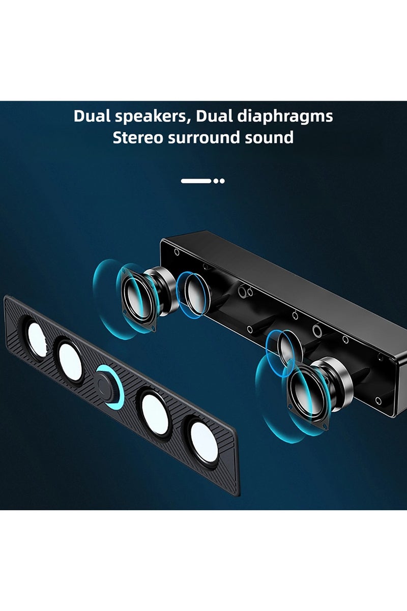 زيبونوفا مكبرات صوت كمبيوتر ذات غشاء مزدوج، صوت سينمائي مع ستيريو وصوت جهير عالي الطاقة، شريط صوت سلكي مزود بمنفذ USB مع مقبض للتحكم في مستوى الصوت، وصلة إضافية مقاس 3.5 مم لأجهزة الكمبيوتر المكتبية والمحمولة وشاشات الكمبيوتر والهواتف المحمولة - Image 2