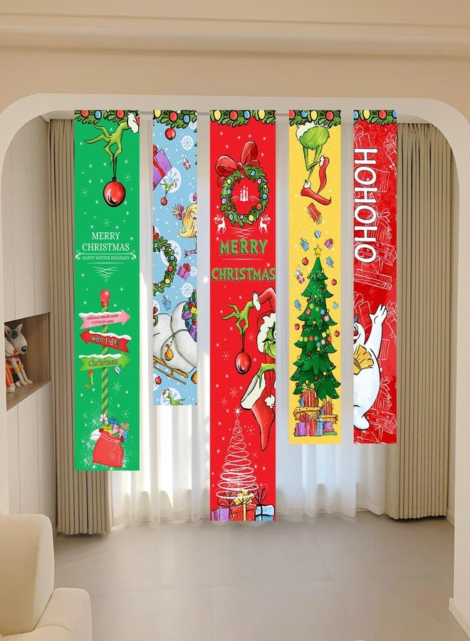 WLWLGLUCK Christmas Decor Banner Set, 5 Pcs High - Quality Polyester Pongee Fabric Banners With Classic Christmas Elements (Gri-ch, Snowman, Etc.), For Indoor/Outdoor Xmas, Holiday Party, New Year Decoration - Image 3