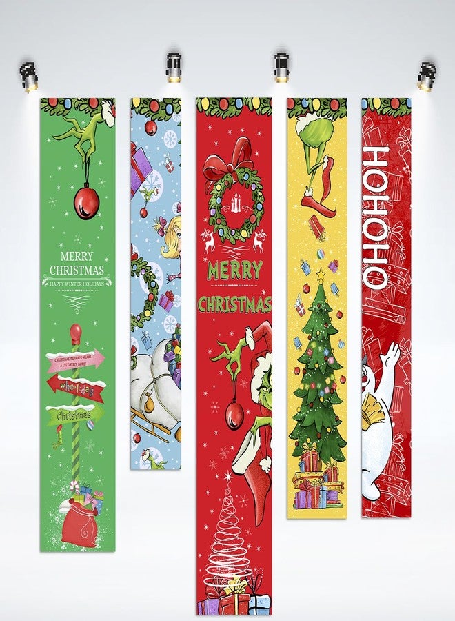 WLWLGLUCK Christmas Decor Banner Set, 5 Pcs High - Quality Polyester Pongee Fabric Banners With Classic Christmas Elements (Gri-ch, Snowman, Etc.), For Indoor/Outdoor Xmas, Holiday Party, New Year Decoration - Image 2