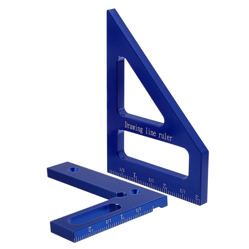 Levemolo Multi-Angle Carpenter Ruler 45° 90° Woodworking Measuring Square Tool Blue with Imperial Scale for Woodworking Layout and Precision Angle Scribing - Image 1