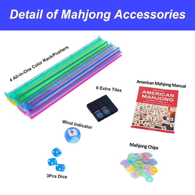 GUSTARIA American Mahjong Game Set, 166 Black Tiles (1.2â€), 4 All-in-One Color Rack/Pushers & Drawstring Bag, Complete Mahjong Set with Black Carrying Bag and Mahjong Tiles Set Accessories - Image 4