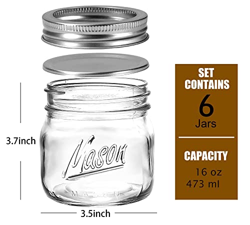 Ieavier 6PCS Wide Mouth Mason Jars 16oz with Airtight Lids and Bands, Canning Jars with Crystal Glass for Food Storage, Spice Jars, Canning, DIY Projects, Jam, Jelly, Honey, Preserving, Drinking - Image 2
