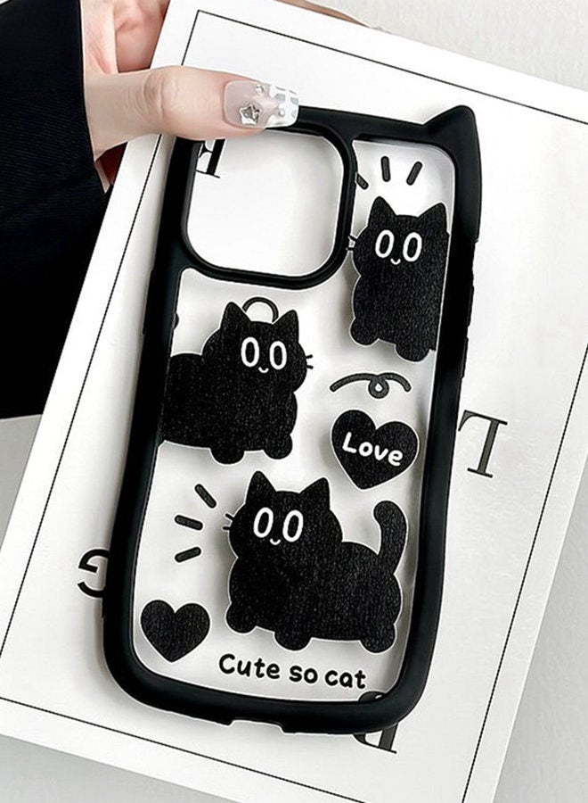 for iPhone 16 Pro Case，Cute 3D Cat's Ears，Raised Camera Lens Protector，Thickened Edge Protection，Lovely Silicone Soft Protective Shockproof Phone Cover，Black Cat - Image 1