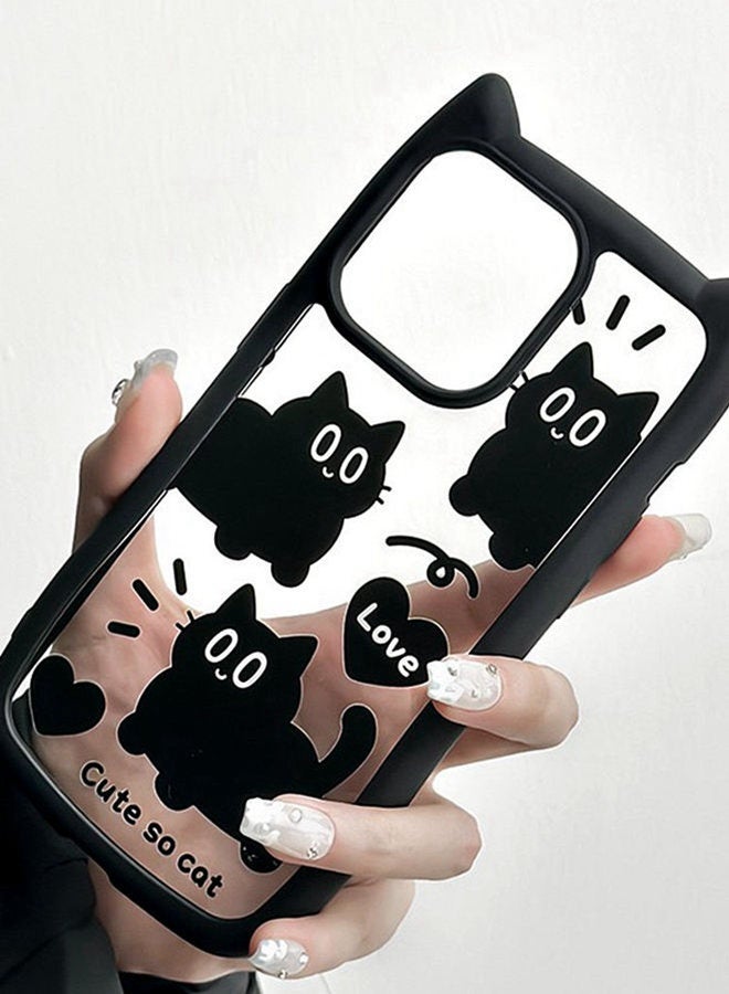 for iPhone 16 Pro Case，Cute 3D Cat's Ears，Raised Camera Lens Protector，Thickened Edge Protection，Lovely Silicone Soft Protective Shockproof Phone Cover，Black Cat - Image 2