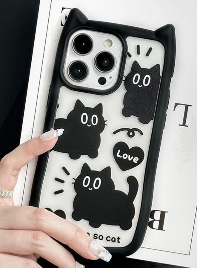 for iPhone 16 Pro Case，Cute 3D Cat's Ears，Raised Camera Lens Protector，Thickened Edge Protection，Lovely Silicone Soft Protective Shockproof Phone Cover，Black Cat - Image 5