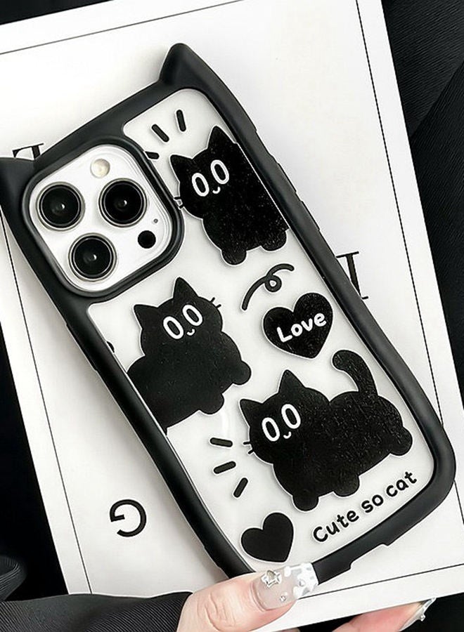 for iPhone 16 Pro Case，Cute 3D Cat's Ears，Raised Camera Lens Protector，Thickened Edge Protection，Lovely Silicone Soft Protective Shockproof Phone Cover，Black Cat - Image 4