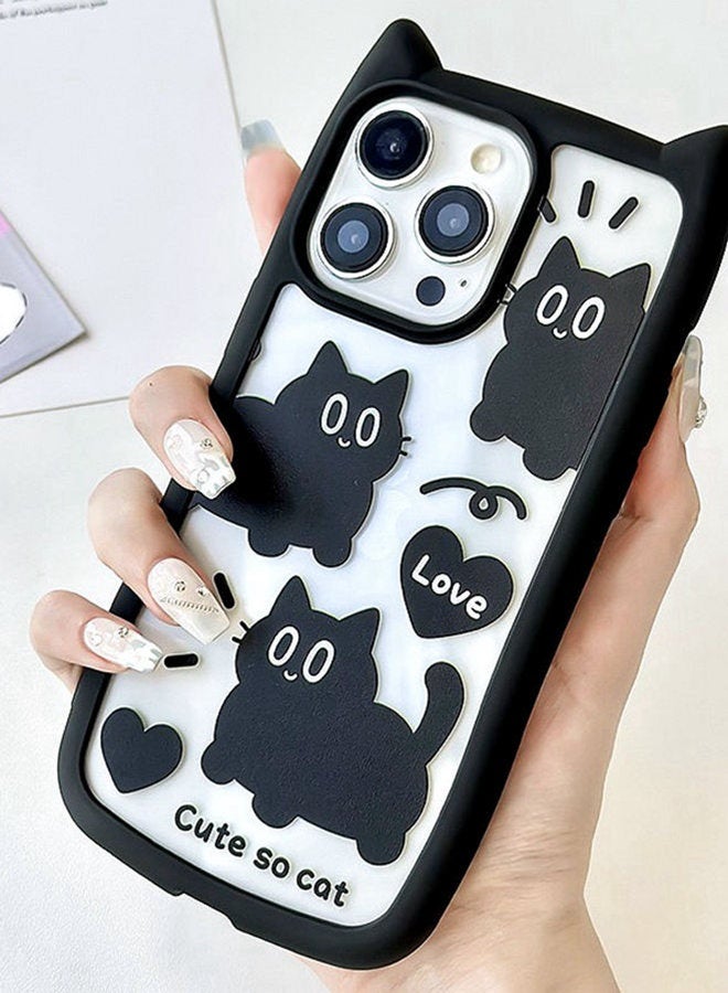 for iPhone 16 Pro Case，Cute 3D Cat's Ears，Raised Camera Lens Protector，Thickened Edge Protection，Lovely Silicone Soft Protective Shockproof Phone Cover，Black Cat - Image 3