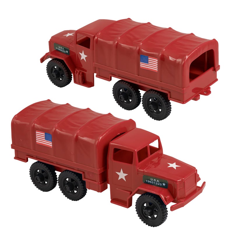 Tim Mee Toy TimMee Military Cargo Trucks 2 Red Plastic Army Men Deuce a Half Vehicles - Image 3