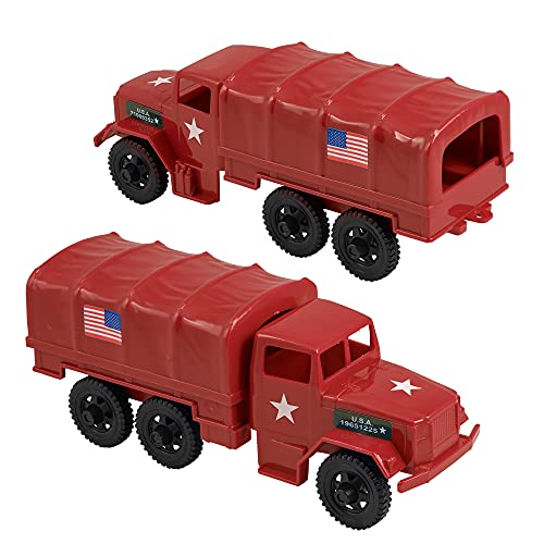 Tim Mee Toy TimMee Military Cargo Trucks 2 Red Plastic Army Men Deuce a Half Vehicles - Image 1