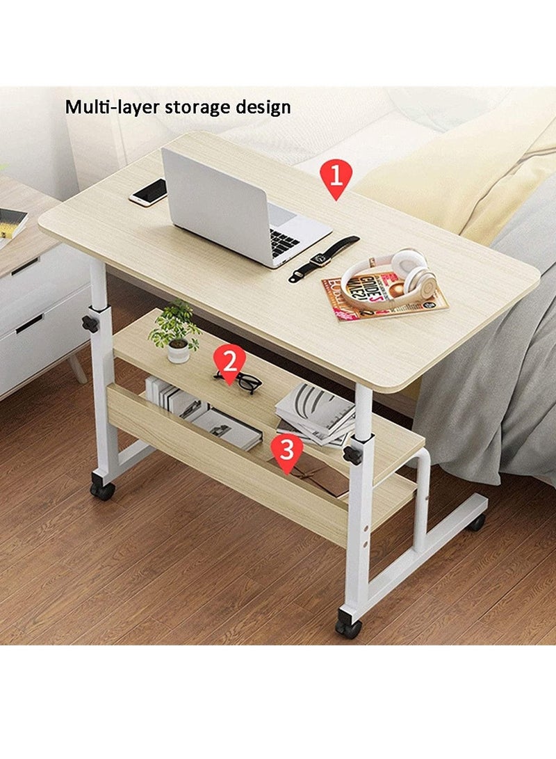 DubaiGallery Portable Laptop Computer Desk Stand with Wheels, Height Adjustable Mobile Side Table with Storage Shelves, Notebook table Workstation for Couch Living Room Bedroom - Image 4