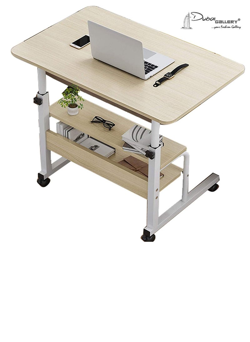 DubaiGallery Portable Laptop Computer Desk Stand with Wheels, Height Adjustable Mobile Side Table with Storage Shelves, Notebook table Workstation for Couch Living Room Bedroom - Image 1