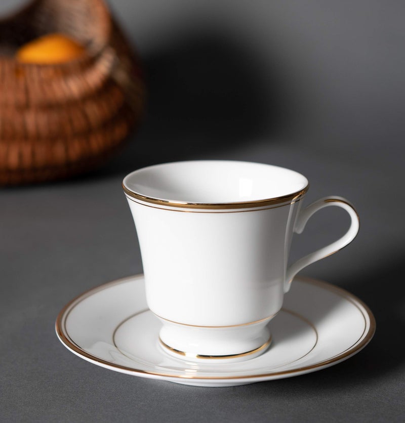 DANKOTUWA, world-class tableware Dankotuwa Premium 24k Gold Tea Coffee Cup and Saucer Set for 6 (12 Pcs, 210ml) | Fine Porcelain Luxury Tableware | Vegan, Scratch Resistant, Gift for Diwali, Wedding Housewarming (Infinity Gold) - Image 3