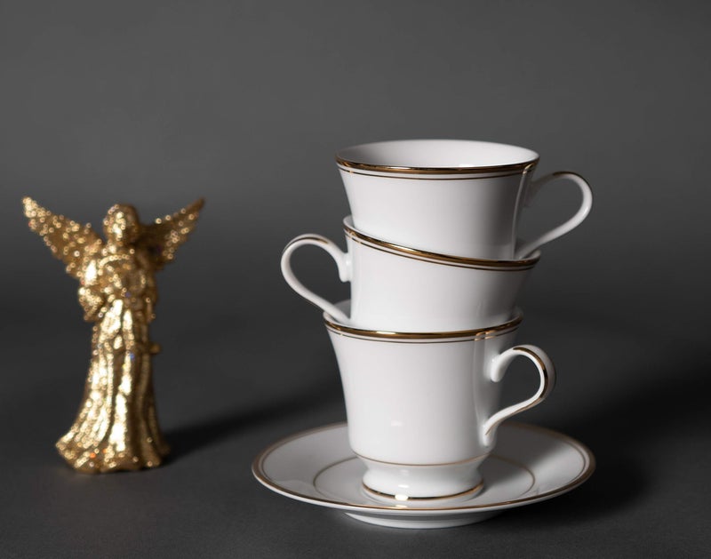 DANKOTUWA, world-class tableware Dankotuwa Premium 24k Gold Tea Coffee Cup and Saucer Set for 6 (12 Pcs, 210ml) | Fine Porcelain Luxury Tableware | Vegan, Scratch Resistant, Gift for Diwali, Wedding Housewarming (Infinity Gold) - Image 5