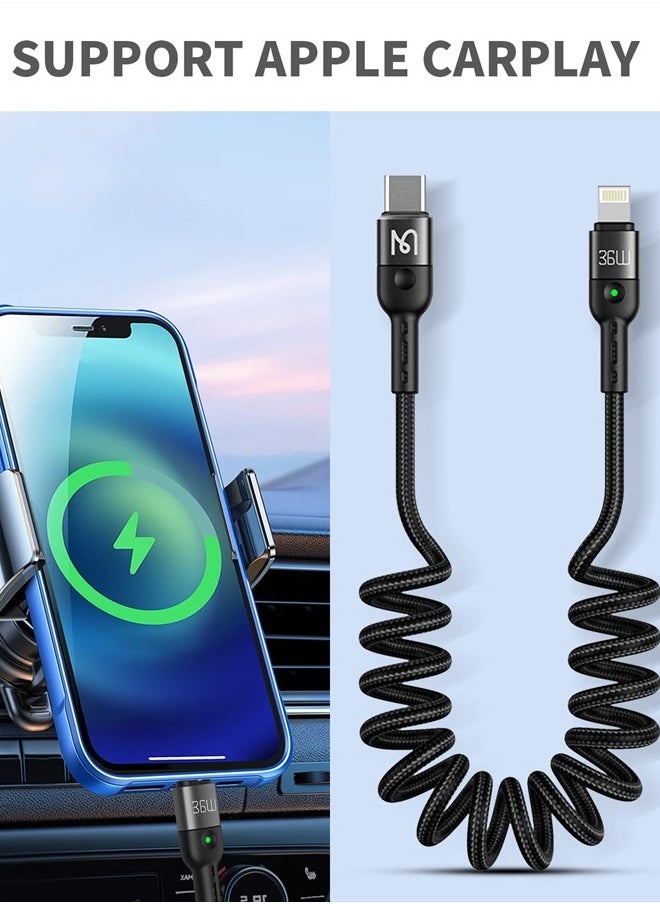 AICase - Coiled USB C to L ightning Cable,AICase Type C to L ightning Cable (6ft 36W) Scalable Spring PD Type C Charging Cable for iPhone 13 13 Pro 12 Pro Max 12 11 X XS XR 8 Plus,AirPods Pro - Image 1