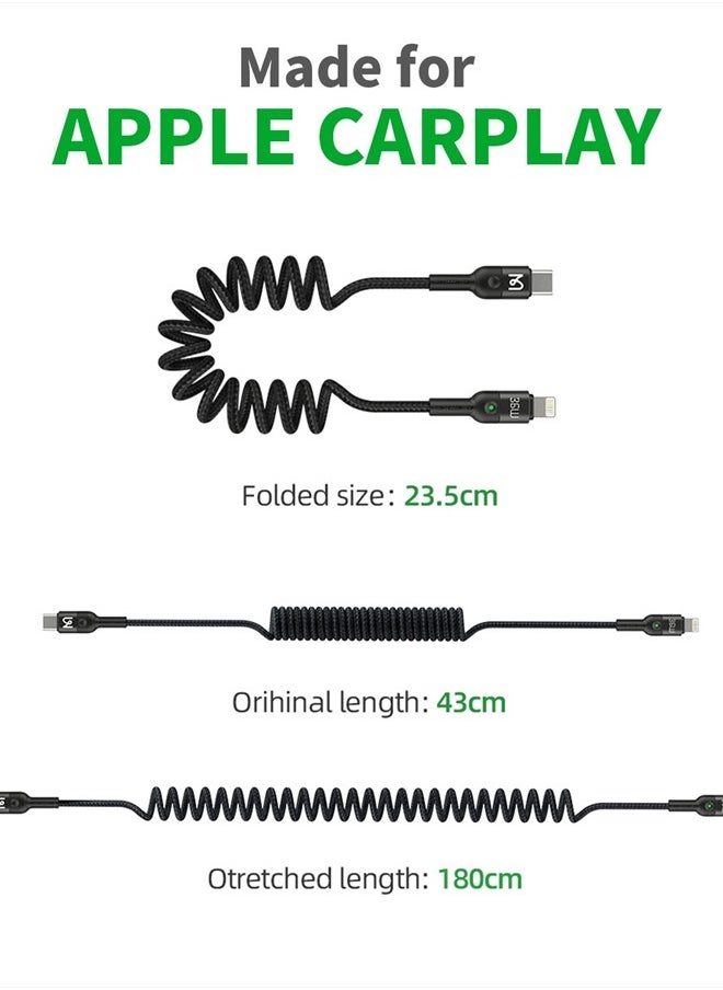 AICase - Coiled USB C to L ightning Cable,AICase Type C to L ightning Cable (6ft 36W) Scalable Spring PD Type C Charging Cable for iPhone 13 13 Pro 12 Pro Max 12 11 X XS XR 8 Plus,AirPods Pro - Image 1