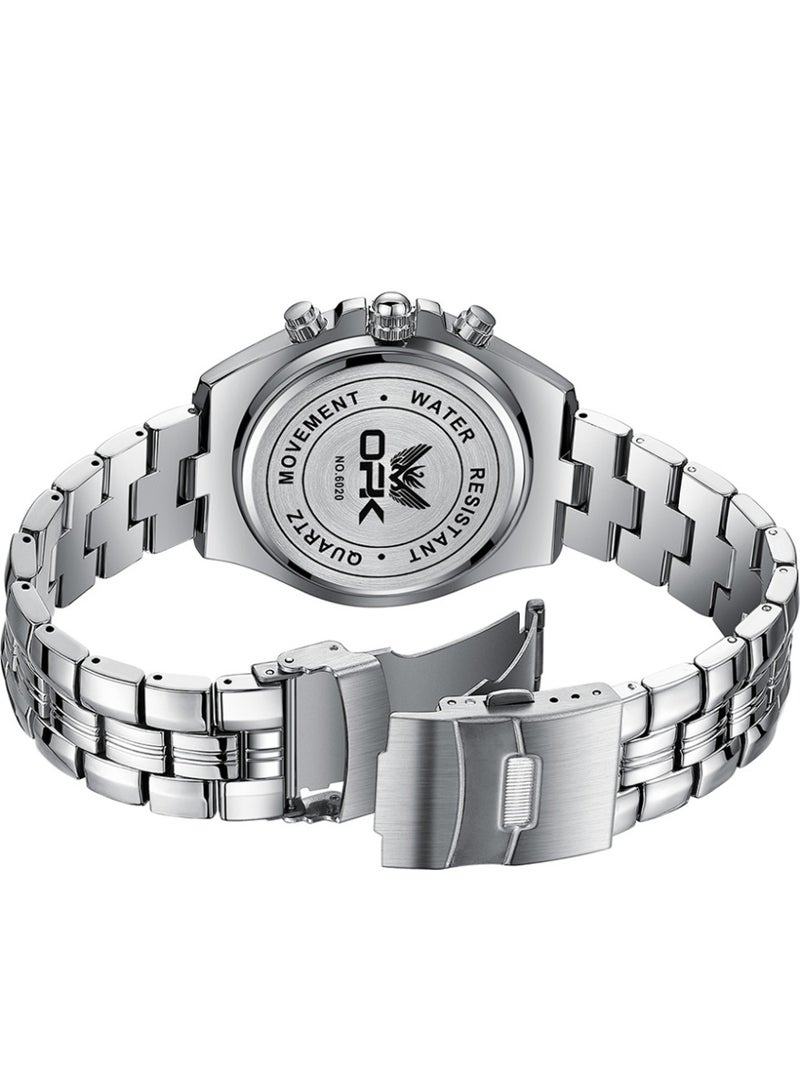 OPK Watches for Men Stainless Steel Waterproof Luminous Analog Quartz Date Wrist Watch Stylish Casual Multifunctional Men's Watch Black/White Dial - Image 5