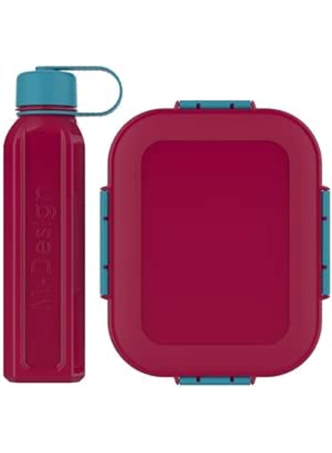 M-Design Lunch Box with Bottle, 2.1 Litre/800 ml Capacity, Fuchsia/Teal