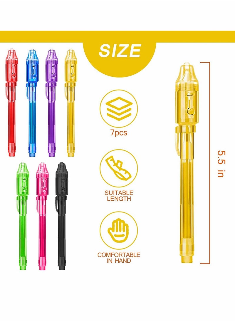 KASTWAVE - Invisible Ink Pen, 7Pcs Invisible Disappearing Ink Pen with UV Light Fun Activity Entertainment for Secret Message Kids Goodies Bags Toy, Party Favors Gifts Party Game Drawing and Writing Fun Pen🎨【Hi - Image 1