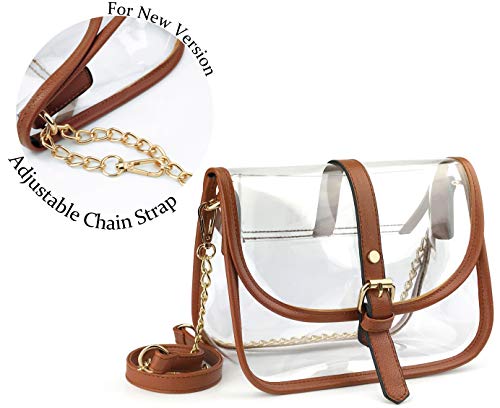 Hoxis Clear Saddle Cross Body Bag Women Chain Shoulder Handbag Purse (Brown) - Image 2