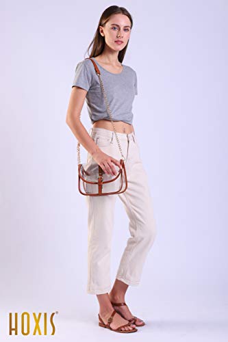 Hoxis Clear Saddle Cross Body Bag Women Chain Shoulder Handbag Purse (Brown) - Image 3