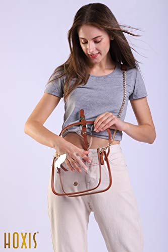 Hoxis Clear Saddle Cross Body Bag Women Chain Shoulder Handbag Purse (Brown) - Image 4