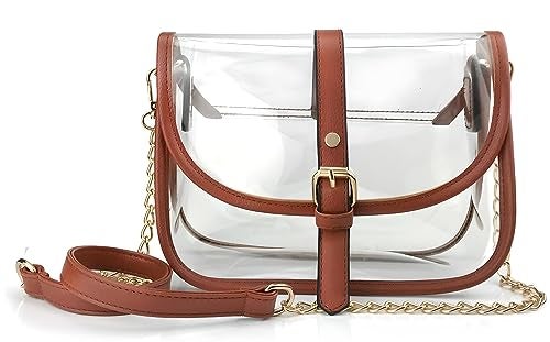 Hoxis Clear Saddle Cross Body Bag Women Chain Shoulder Handbag Purse (Brown) - Image 1