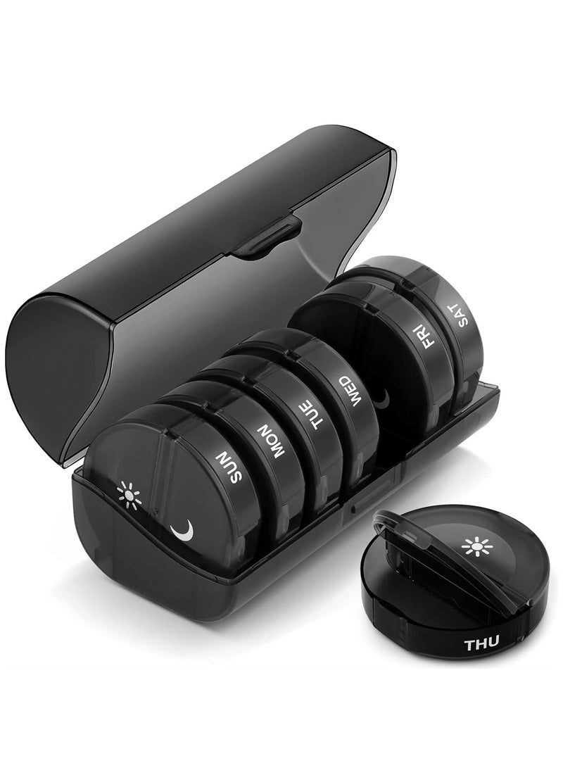 Pill Organizer 2 Times a Day, Weekly AM PM Pill Box, Large Capacity 7 Day Pill Cases for Vitamins, Medication, Supplements and Fish Oils (Black) - Image 1