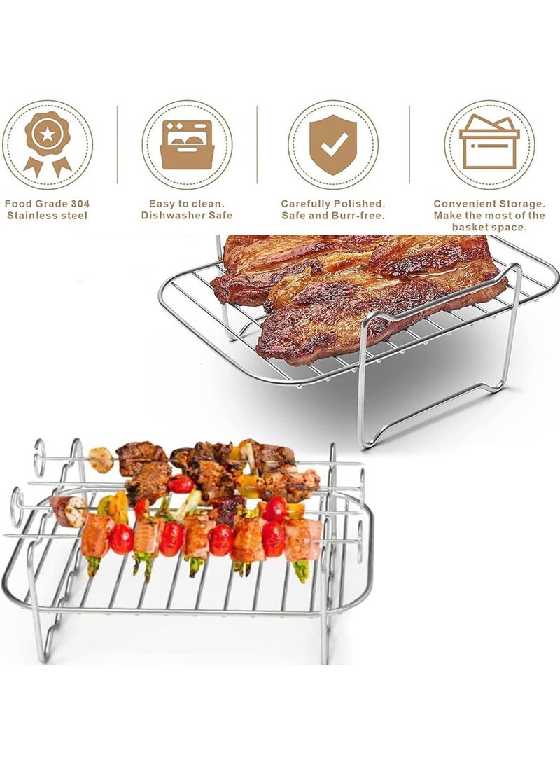 Airfryer Accessories, 2 Hot Air Fryer Accessories, Airfryer Rack and Steaming Rack, Double Layer, Multi-Purpose Air Fryer Accessories with 4 Grill Skewers, Stainless Steel, Stainless Steel - Image 2