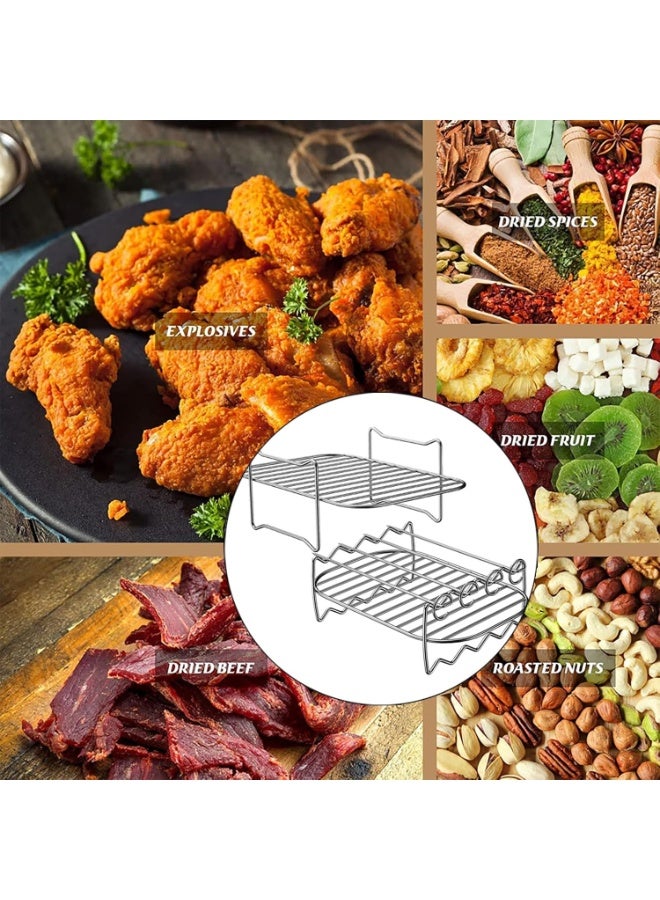 Airfryer Accessories, 2 Hot Air Fryer Accessories, Airfryer Rack and Steaming Rack, Double Layer, Multi-Purpose Air Fryer Accessories with 4 Grill Skewers, Stainless Steel, Stainless Steel - Image 5
