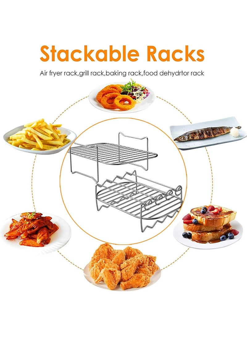 Airfryer Accessories, 2 Hot Air Fryer Accessories, Airfryer Rack and Steaming Rack, Double Layer, Multi-Purpose Air Fryer Accessories with 4 Grill Skewers, Stainless Steel, Stainless Steel - Image 3