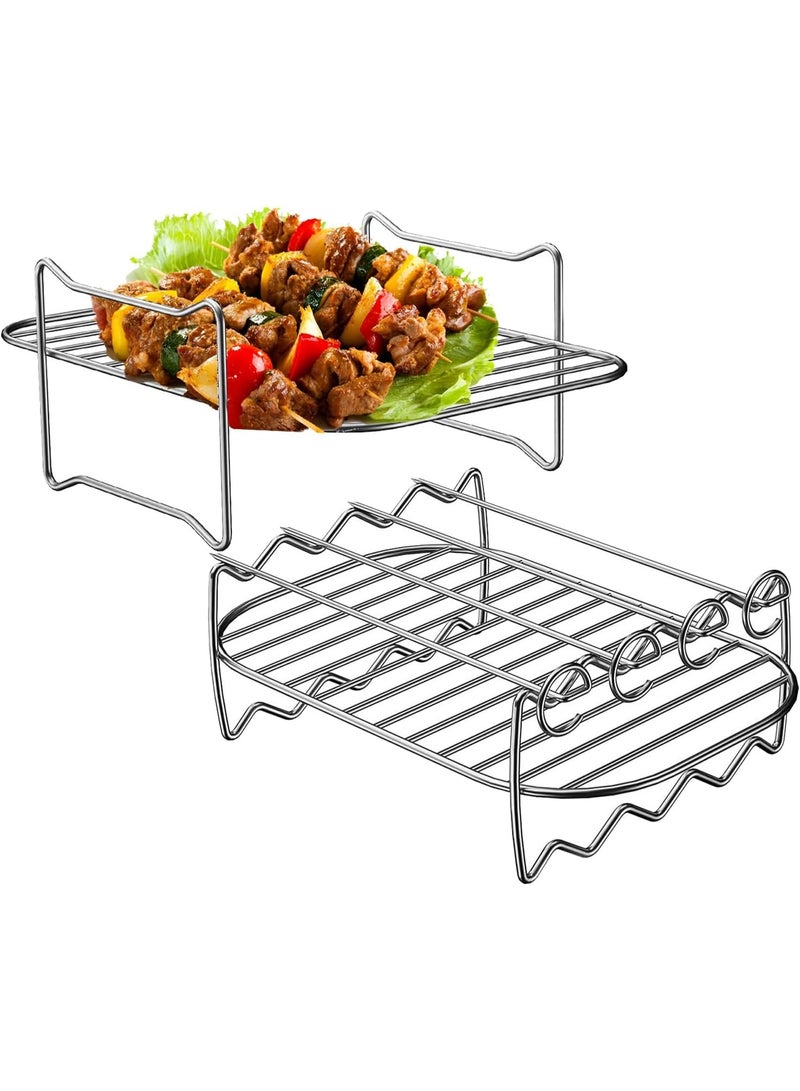 Airfryer Accessories, 2 Hot Air Fryer Accessories, Airfryer Rack and Steaming Rack, Double Layer, Multi-Purpose Air Fryer Accessories with 4 Grill Skewers, Stainless Steel, Stainless Steel - Image 1