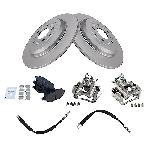 TRQ Rear Brake Pad & Rotor Kit Brake Caliper Brake Hose Brake Pads Brake Rotor Ceramic Premium G-Coated Compatible with 2010-2014 Ford Flex 2013-2015 Taurus Lincoln MKT - Image 2