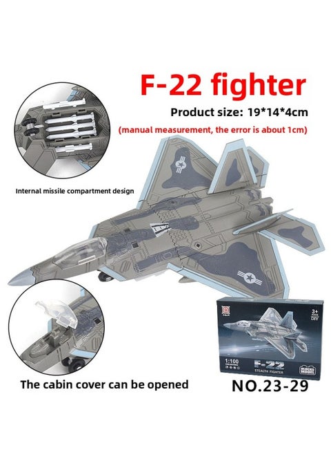 J-20 Veyron Su57 Heavy Stealth Fighter F22 Raptor Stealth Aircraft B2 Ghost Bomber Assembled Model-Color:F-22 Raptor Invisible Fighter (1:100) United States