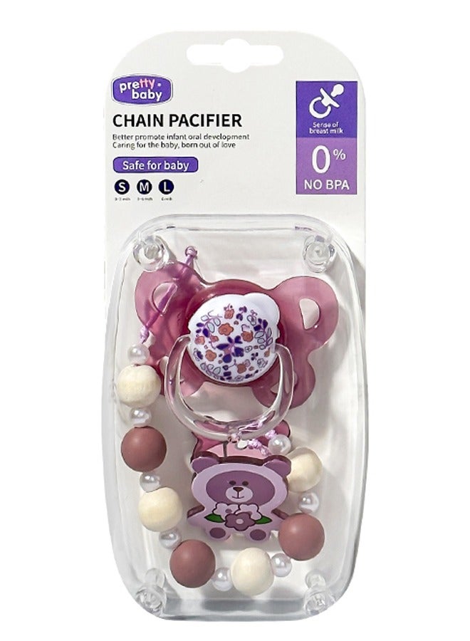 بريتي بيبي لهاية أطفال مع مشبك وسلسلة - مصنوعة من مادة البولي بروبيلين الآمنة غذائيًا والسيليكون الناعم، خالية من مادة BPA، لراحة مُهدئة للرضع(أرجواني) - Image 1