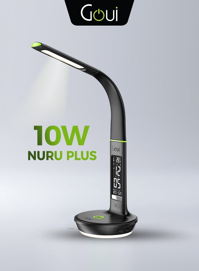 Goui Nuru Plus Smart Desk Lamp – 10W Qi Wireless Charger, Dual Charging Ports, 30W PD Fast Charging & Qualcomm 3.0 Technology, HD VA Display with Clock, alarm and Snooze Function, Night Light for More Convenience, Leather Design Fast Charging for iPhones, Smartphones, and more Black - Image 1