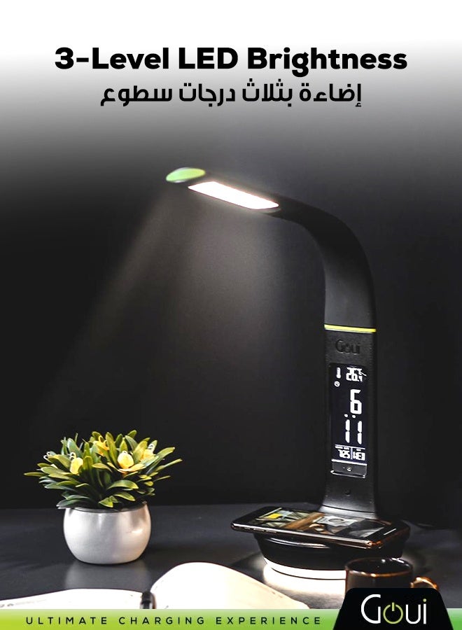 Goui Nuru Plus Smart Desk Lamp – 10W Qi Wireless Charger, Dual Charging Ports, 30W PD Fast Charging & Qualcomm 3.0 Technology, HD VA Display with Clock, alarm and Snooze Function, Night Light for More Convenience, Leather Design Fast Charging for iPhones, Smartphones, and more Black - Image 5