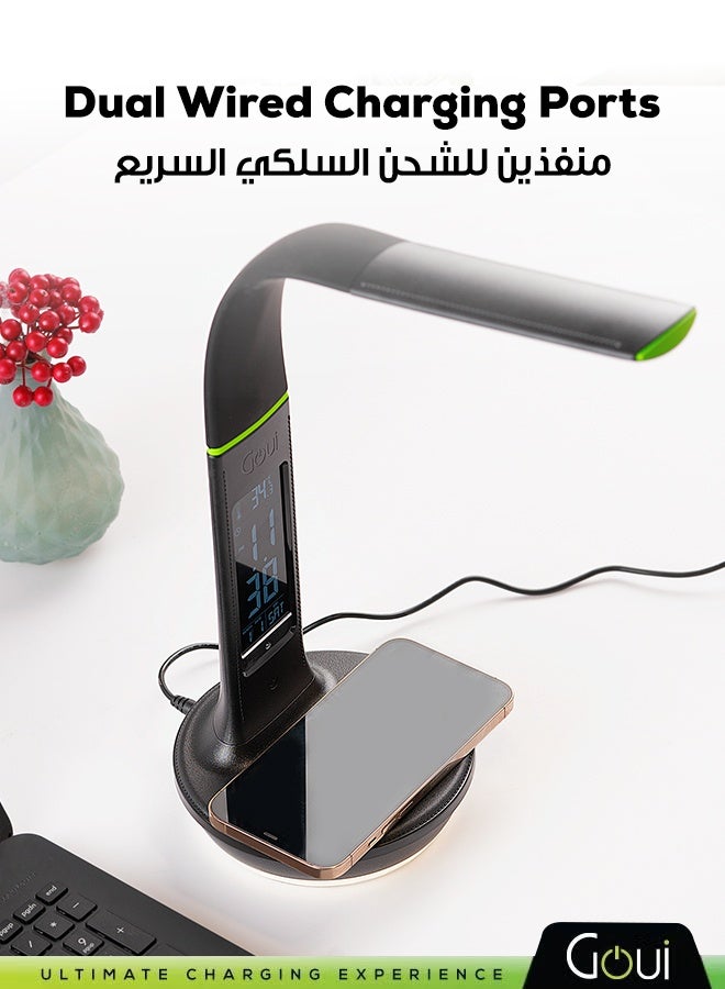Goui Nuru Plus Smart Desk Lamp – 10W Qi Wireless Charger, Dual Charging Ports, 30W PD Fast Charging & Qualcomm 3.0 Technology, HD VA Display with Clock, alarm and Snooze Function, Night Light for More Convenience, Leather Design Fast Charging for iPhones, Smartphones, and more Black - Image 4