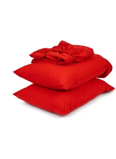 Home of linens طقم ملاءة سرير ملائمة باللون الأحمر 160×200  - Image 2