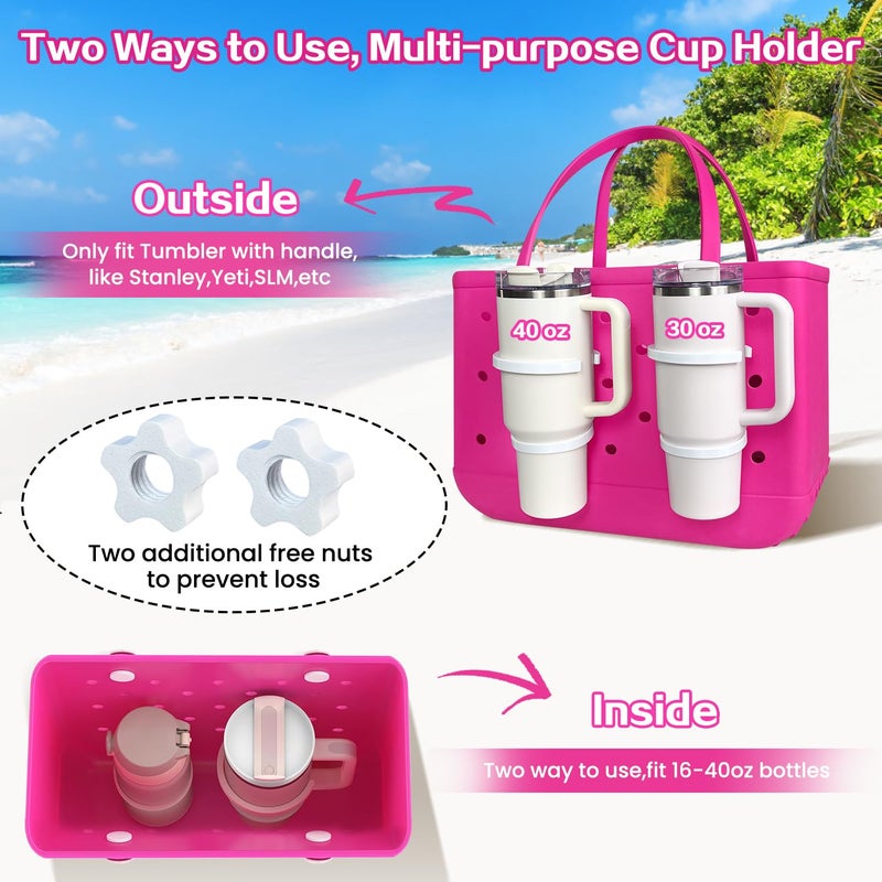 XYFuuee Cup Holder for Stanley 30 oz 40 oz Compatible with Bogg Bag, Drink Holder for Simple Modern Rubber Beach Tote, Water Bottle Holder Attachment for XL Medium Small Bog Bag - Image 2