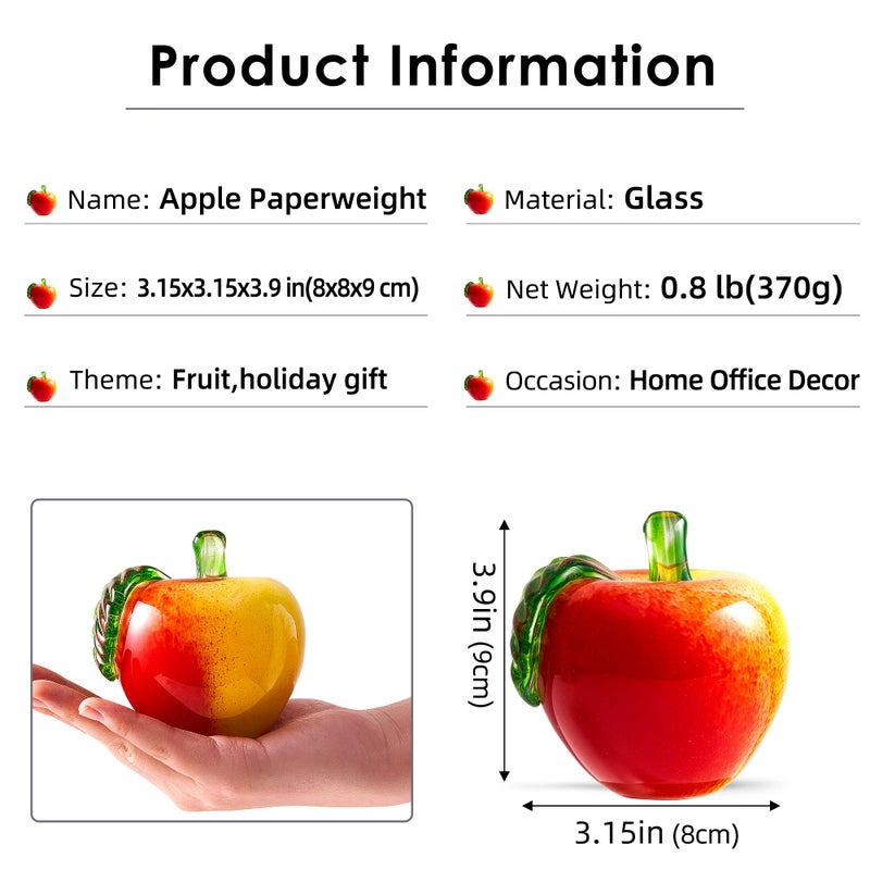 EUSTUMA Hand Blown Art Glass Apple Collectible Figurines,Glass Apple Paperweight,Christmas Eve Gifts,Home Decoration,Office Decoration. - Image 2