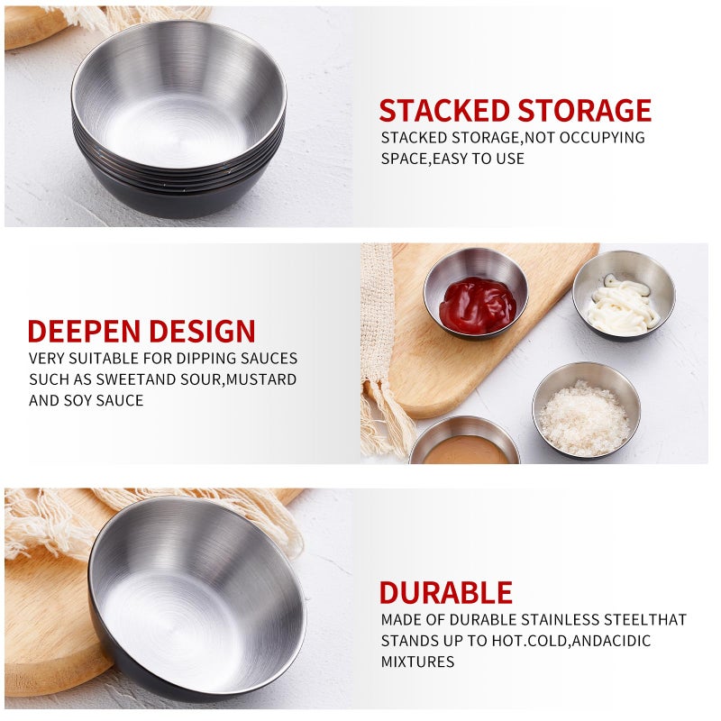 Onlycooker 12 Piece Sauce Cup Condiment Cups 3.2 Inch 3 Oz Black Stainless Steel Sauce Dish Dipping Bowl Small Seasoning Round Side Dish Bowls Plate for Appetizer Pinch Soy Sushi - Image 3