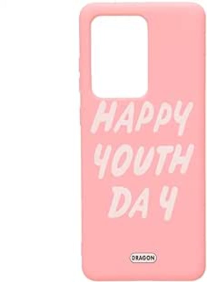 Dragon Dragon Silicon Creative Simple High End Case With Happy Youth Day Design And Anti Scratch For Samsung Galaxy S20 Ultra 6.9 inch - Pink White