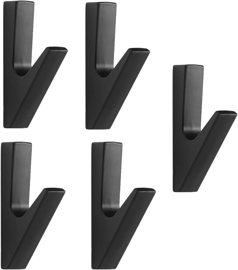 خطاف معطف أسود مثبت على الحائط موفر للمساحة من الألومنيوم مع سطح أملس - Image 5