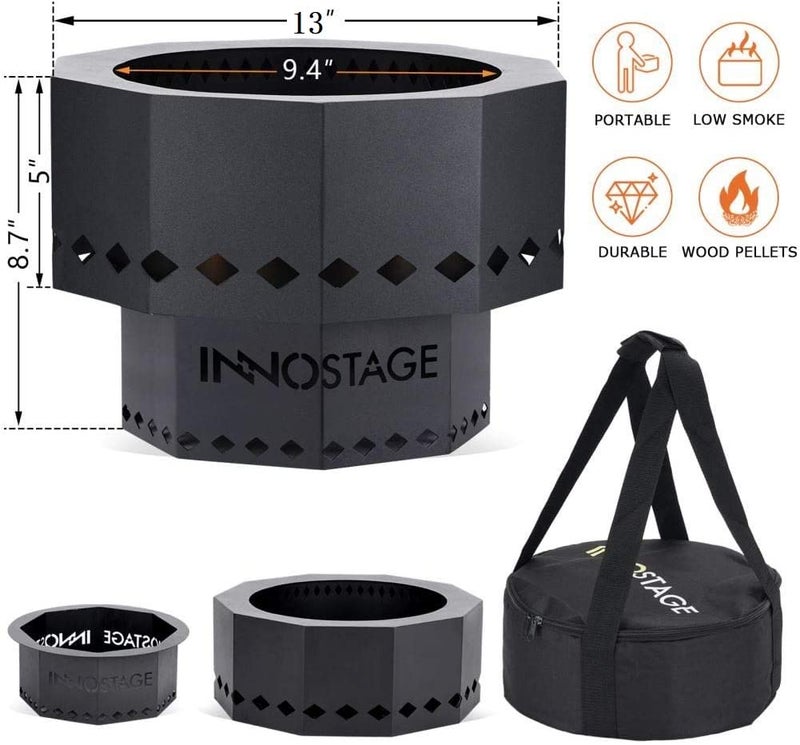 INNO STAGE Patented Smokeless Fire Pit, 13 Inch Low Smoke Camping Stove Outdoor Wood Pellet Burning Spark Portable Carrying Bag, Firepit Grill Bowl of Fireplace Picnic Camping Cooking on Beach - S - Image 3