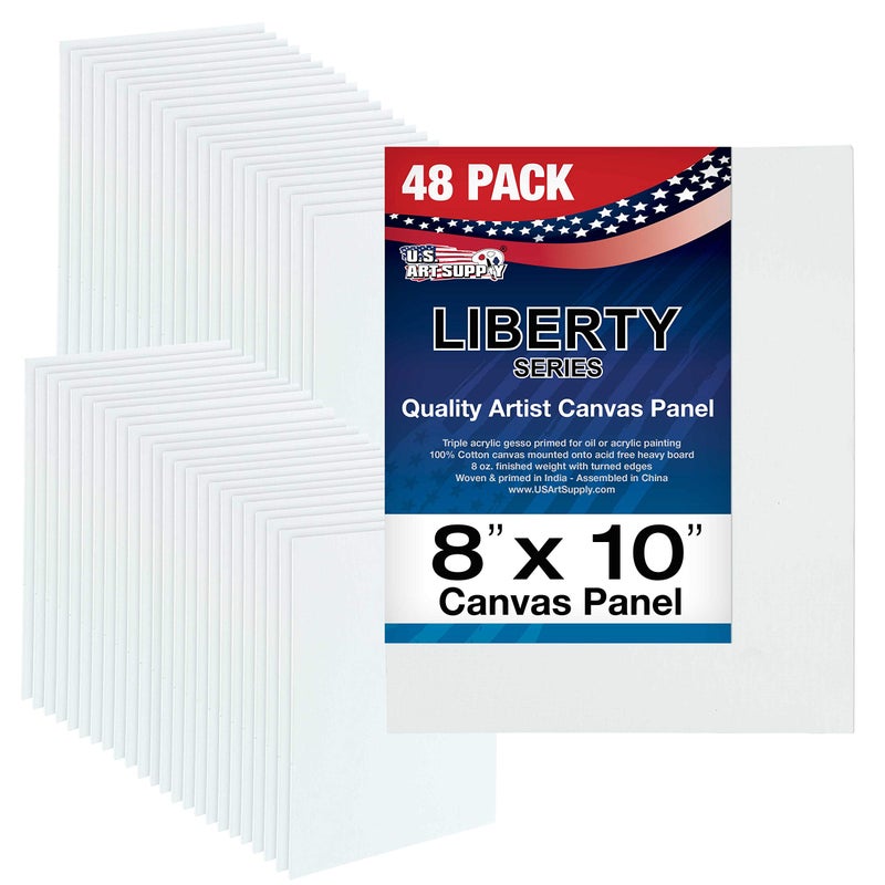 US Art Supply 8 X 10 inch Professional Artist Quality Acid Free Canvas Panel Boards for Painting Value Pack of 48 1 Full Case of 48 Single Canvas Board Panels
